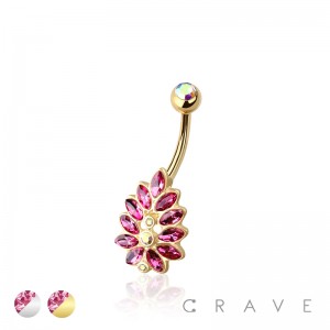 316L SURGICAL STEEL MULTI CZ FLOWER NON DANGLE BELLY BUTTON NAVEL RING 